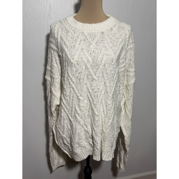Free People Isla Sweater Women's Large Ivory White Chunky Cable Tunic Oversized - Picture 1 of 16